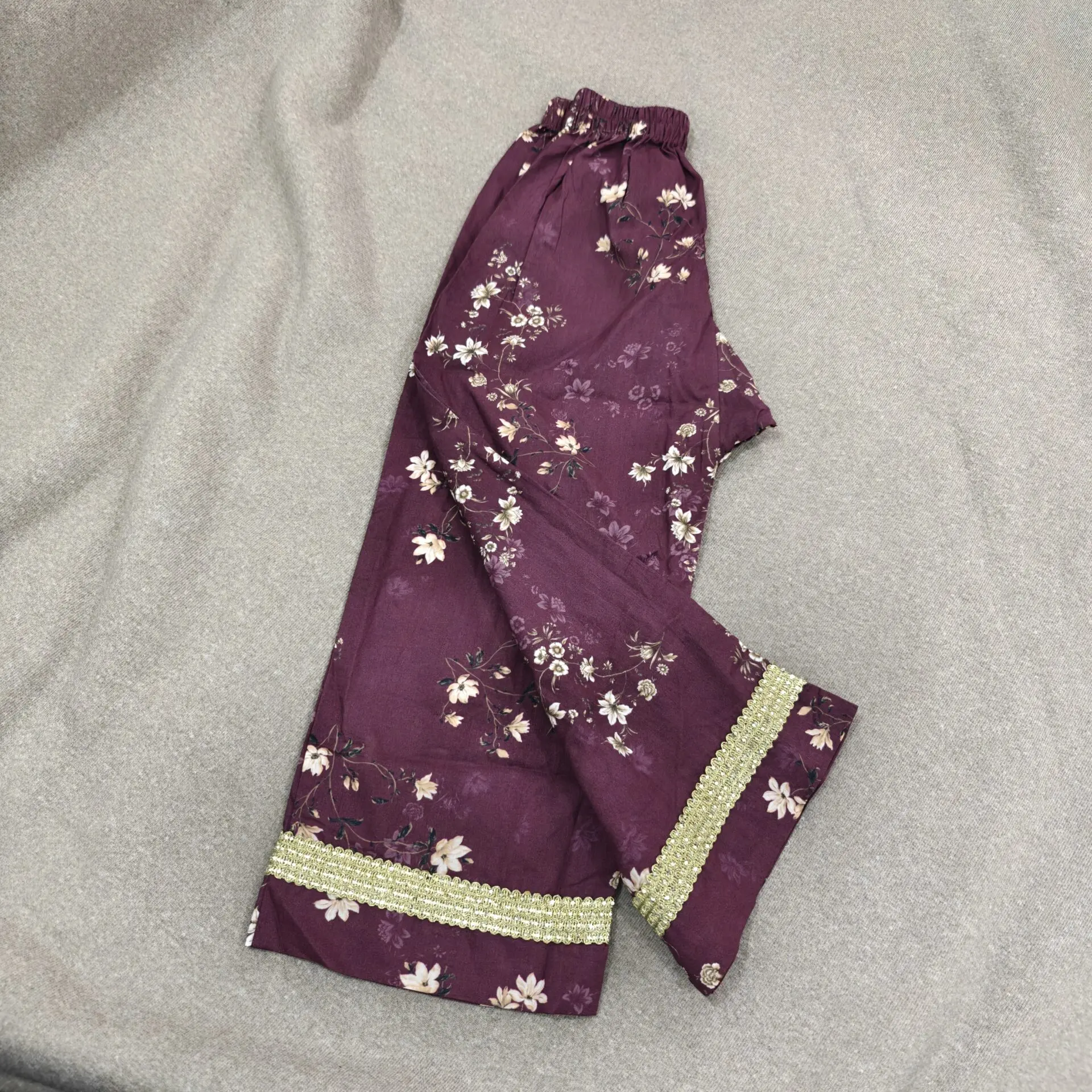 Deep coffee floral cotton pant (MP3T23)