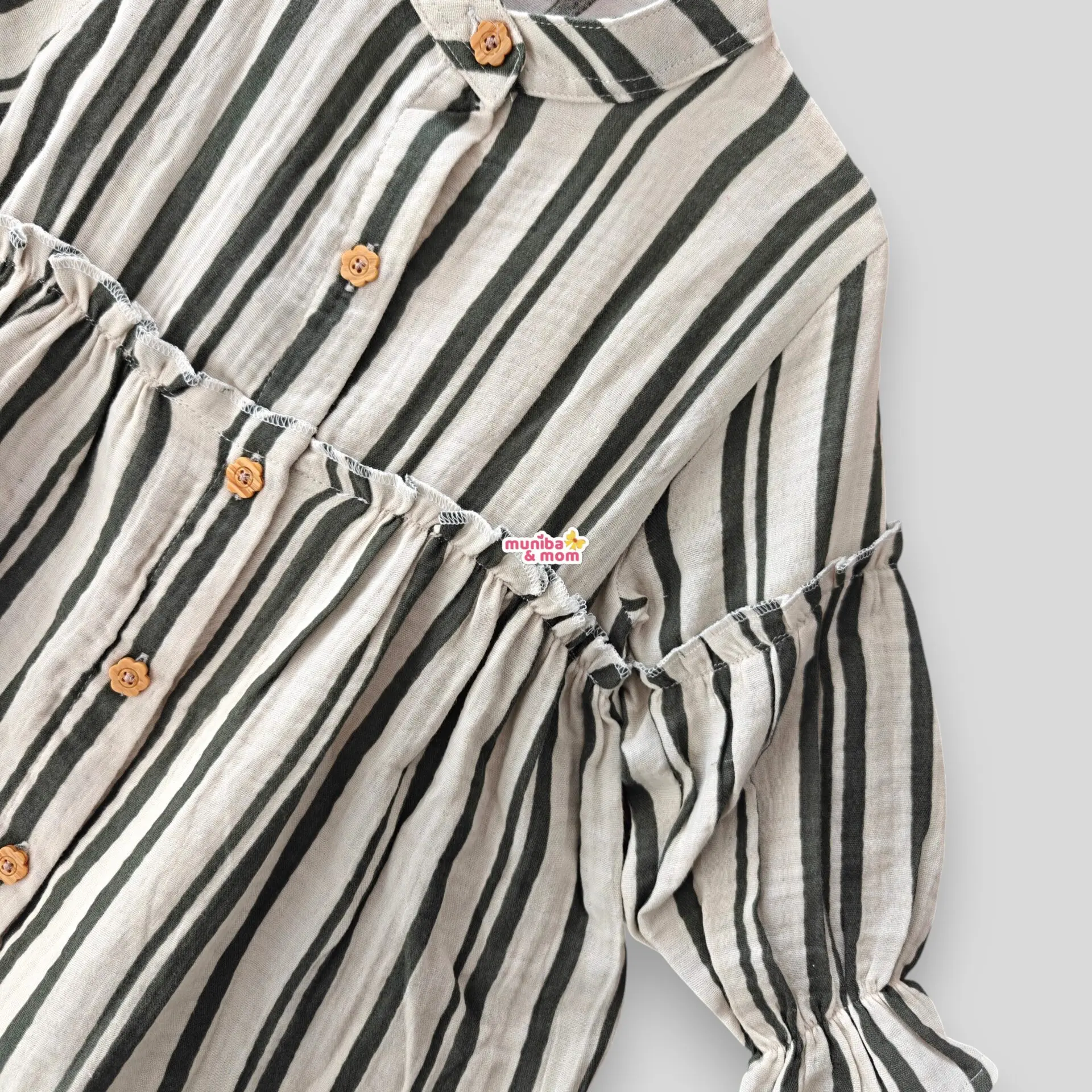 Olive striped muslin top-pant set M23T1 - Image 2