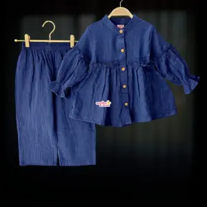 Deep Navy muslin top-pant set M23T2