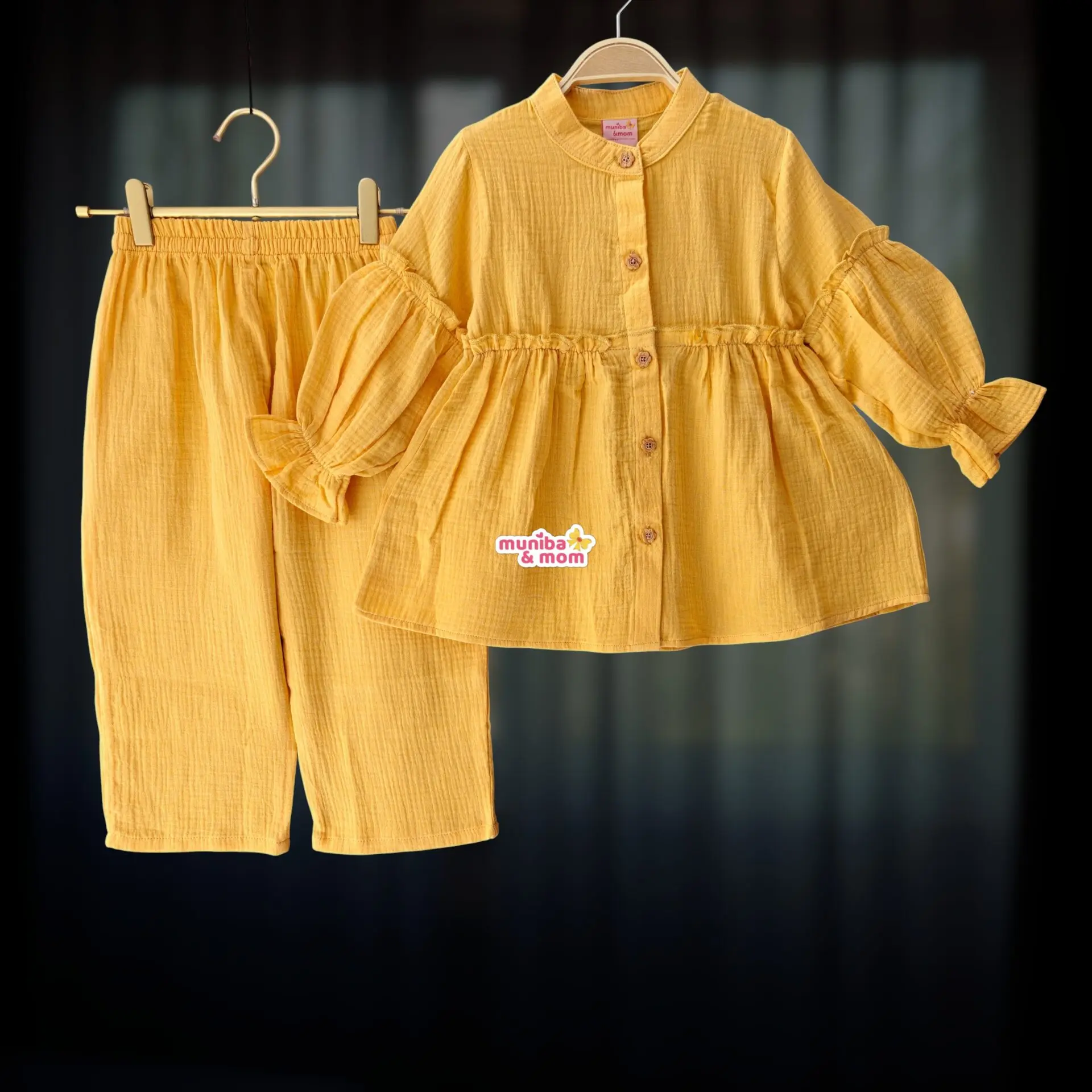 Yolk yellow muslin top-pant set M23T3