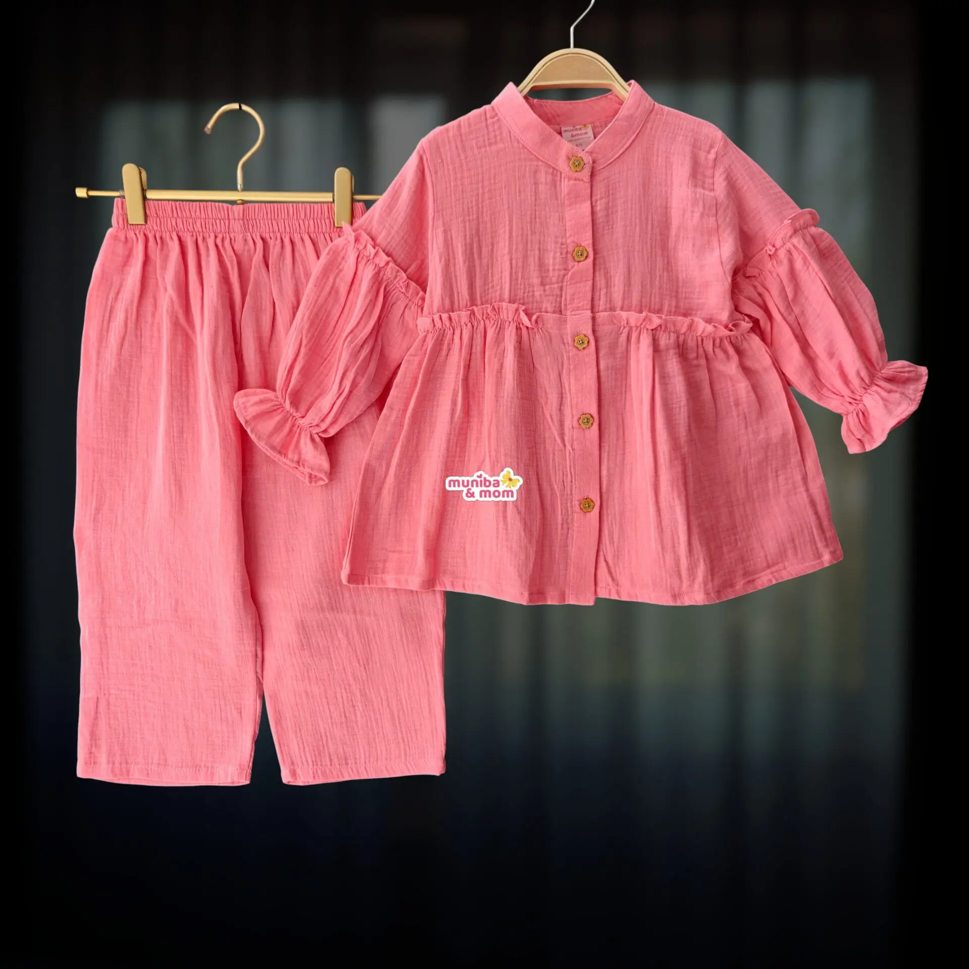 Camelia pink muslin top-pant set M23T5