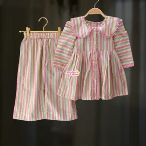 Multi Stripes Premium Pure Cotton Frock-pant set CC143T3
