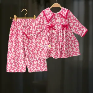Muslin Pink Pookie Cotton Frock-Pant set MC11T1