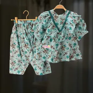Aqua Floral Top-pant set BX40T1