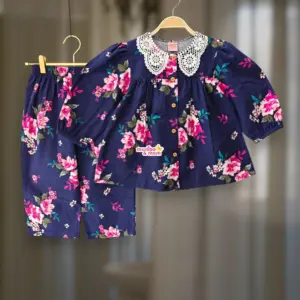Navy rose flannel top-pant set M24T4